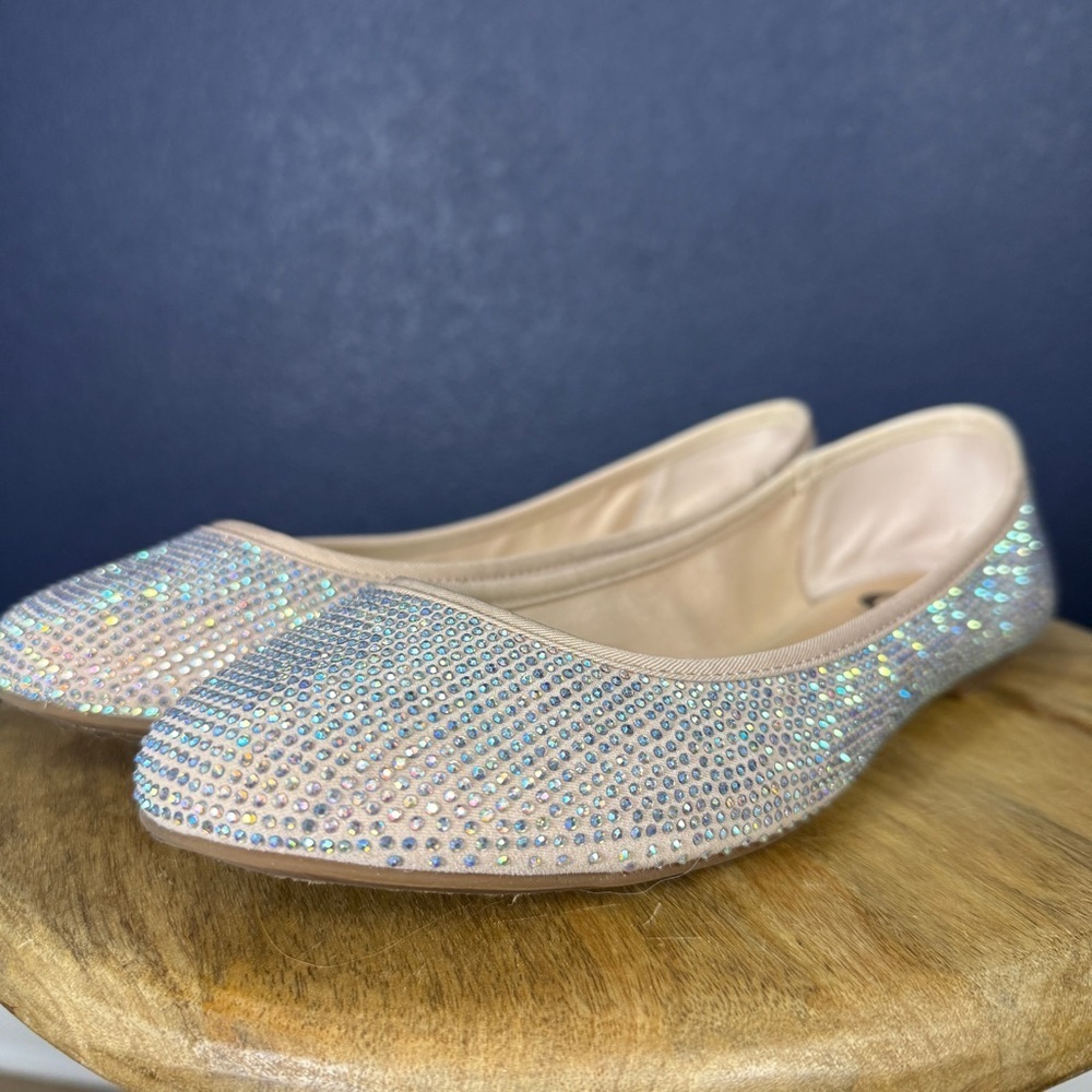 Crystal Embellished Nude Ballet Flats
